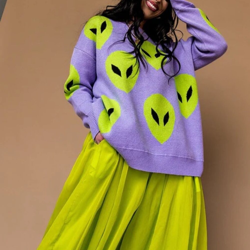 Dressed in LALA Too Cool For You Oversized Alien Knit in Lavender L/XLd